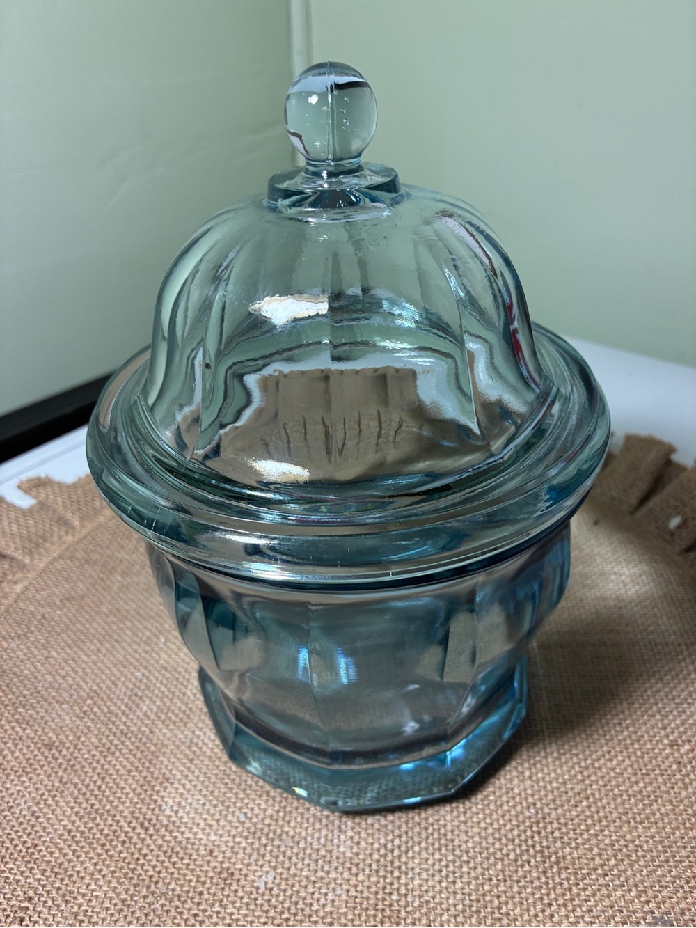 Vintage Indiana Glass Azure Blue Glass Heavy Paneled Candy/Apothecary Jar